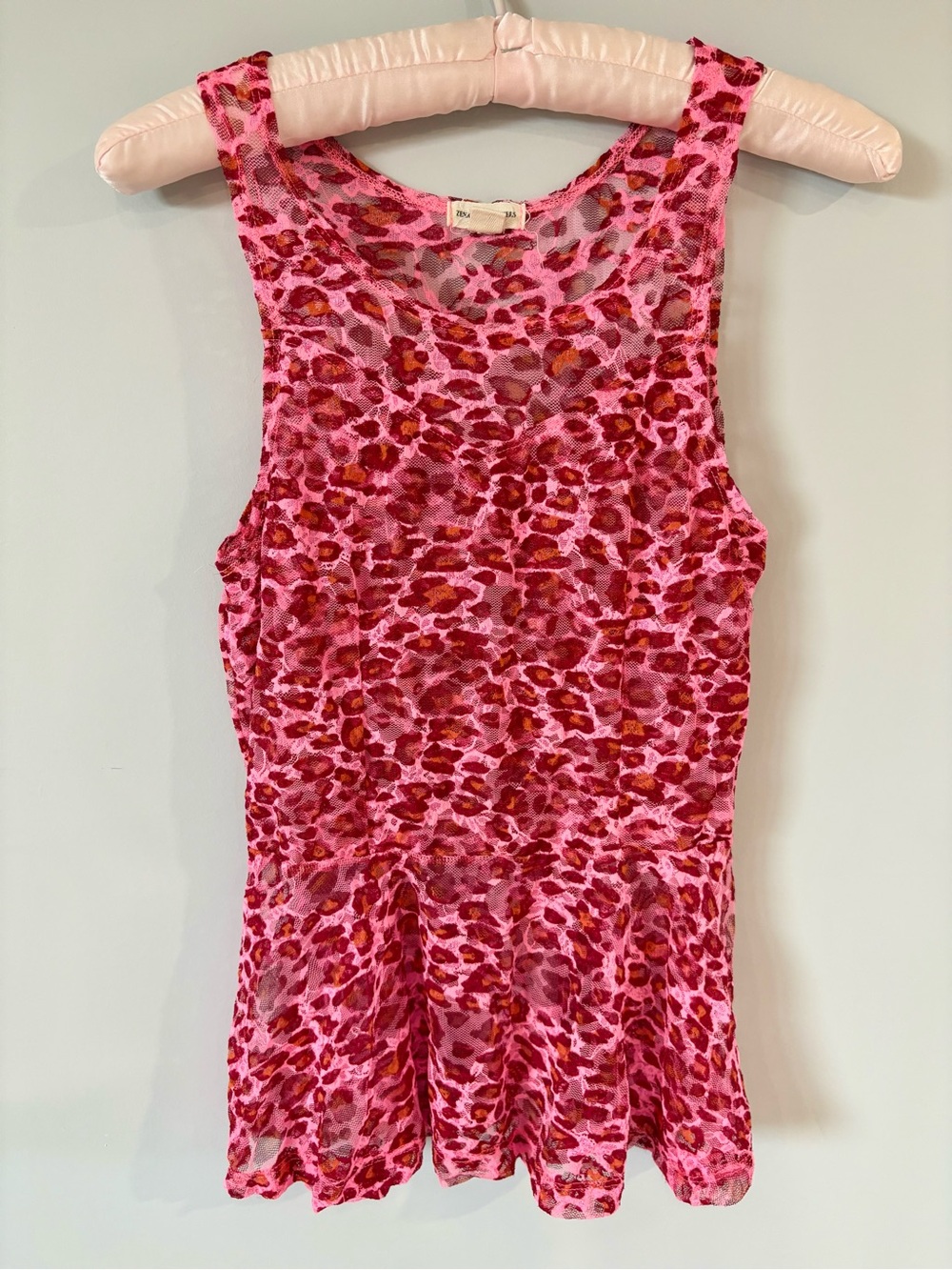 Y2K 2000βS Pink Animal Print Flowy Mesh Tank Top